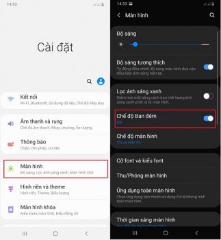 bật giao diện darkmode cho điện thoại samsung