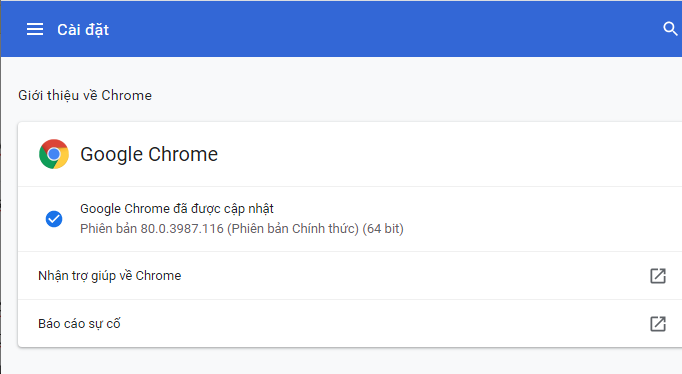 Cập nhật Chrome phiên bản mới nhất