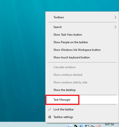 Mở công cụ Task Manager trên Windows 10