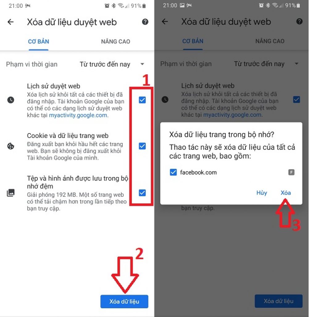 Xóa dữ liệu duyệt web trình duyệt Chrome