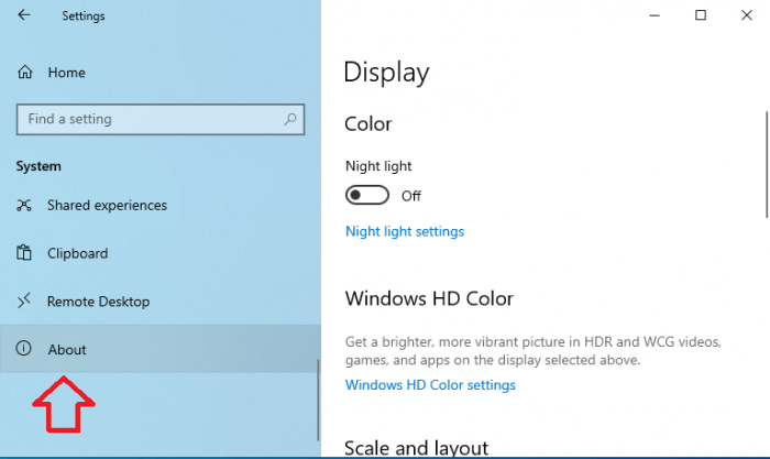 Thông tin phiên bản Windows 10 trong mục About