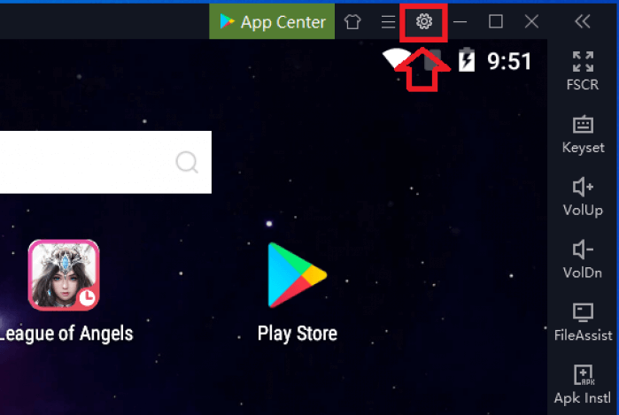 vào phần cài đặt của Nox App Player