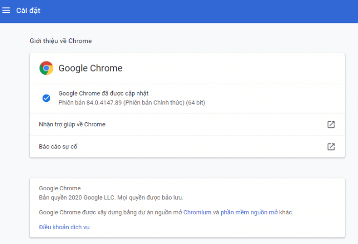Nâng cấp Chrome bản mới nhất