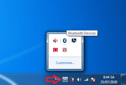 biểu tượng Bluetooth hiển thị trên thanh Taskbar