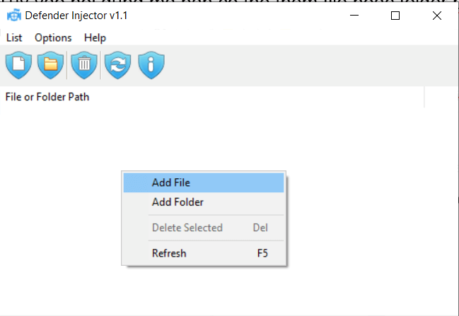 chuột phải vào khoảng trắng của công cụ và chọn Add File/Add Folder