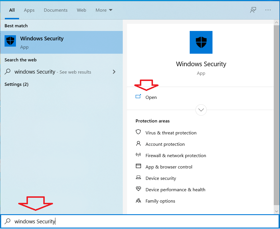 tìm kiếm và mở Windows Security 