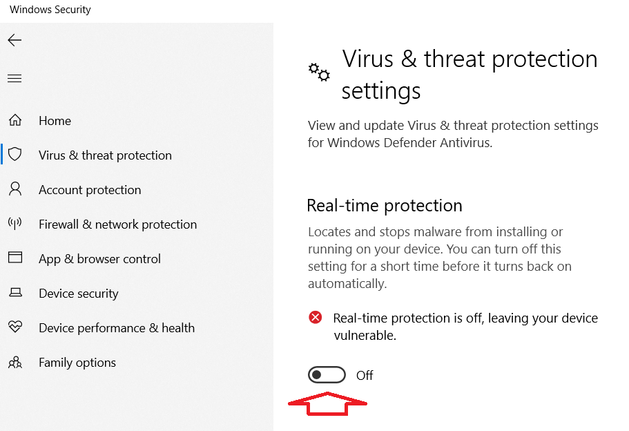 tắt tùy chọn Real-time protection bảo vệ máy tính thời gian thực