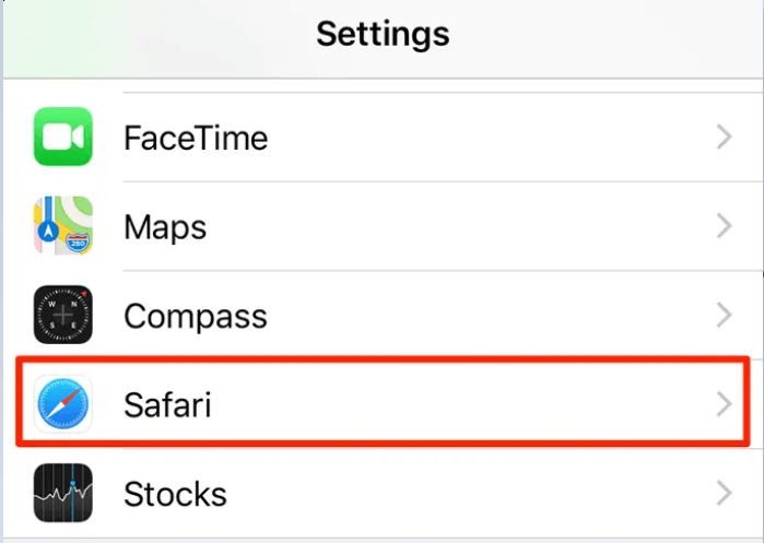nhấn vào tùy chọn Safari