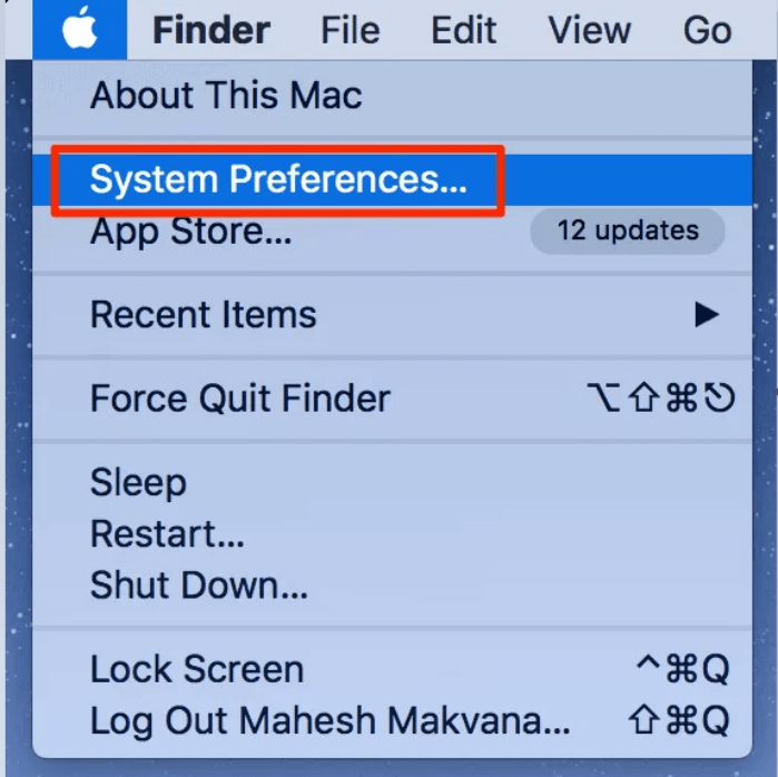 chọn System Preferences (Tùy chọn hệ thống)