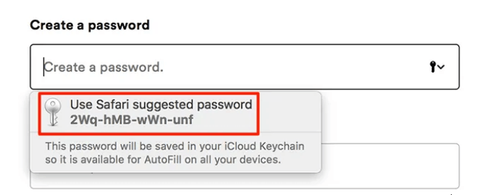 nhấp vào trường mật khẩu và Safari sẽ tự động đề xuất mật khẩu