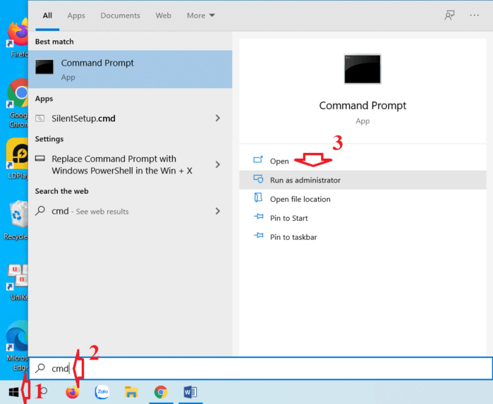 mở cửa sổ lệnh Command Prompt với quyền Admin