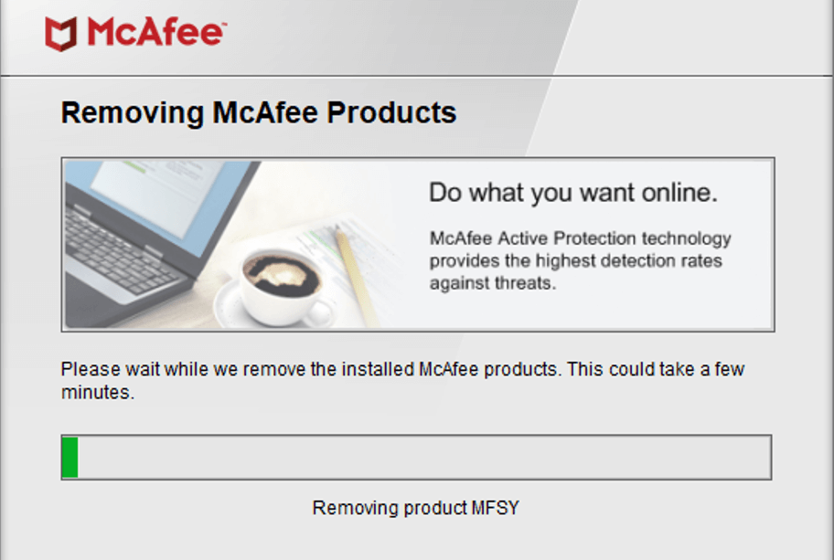 tìm bất kỳ sản phẩm nào của McAfee và tự động gỡ cài đặt chúng