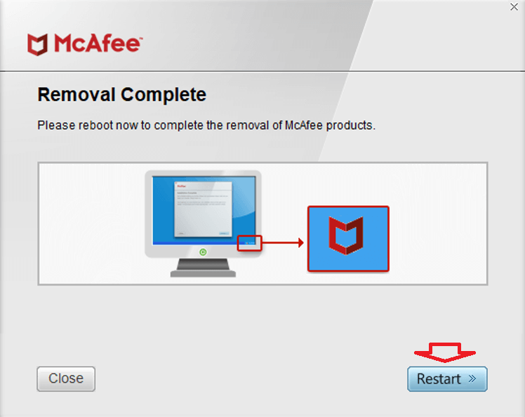 khởi động lại Windows 10 để loại bỏ mọi tệp McAfee còn sót lại