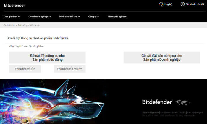 Gỡ cài đặt Bitdefender