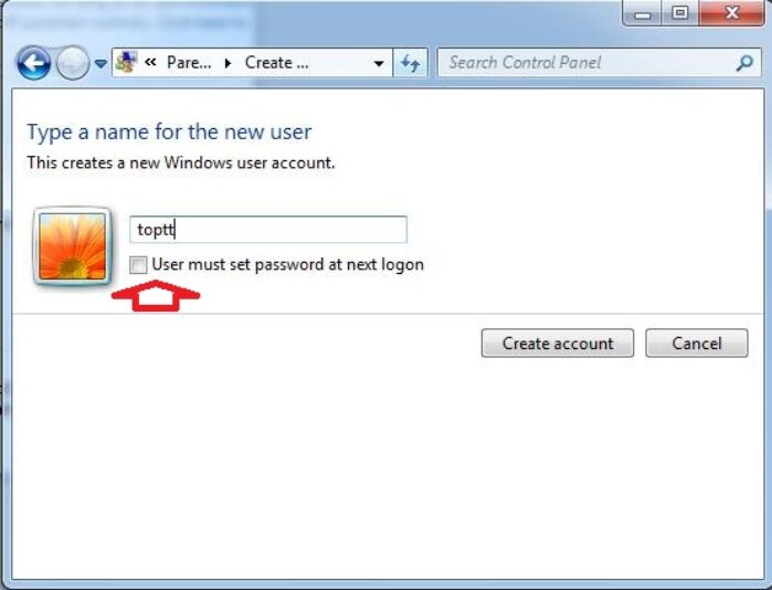 thiết lập mật khẩu cho tài khoản User