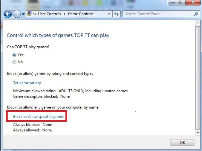 cho phép hoặc chặn bất kỳ ứng dụng trò chơi nào trên máy tính. 