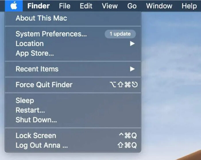 logo Apple ở góc trên bên trái của màn hình