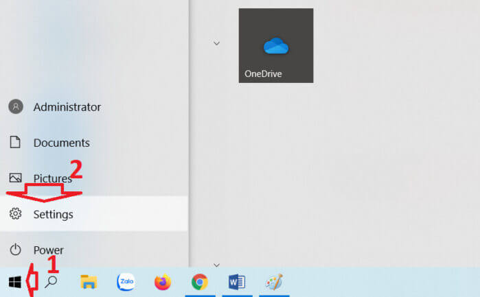 Mở Cài đặt trong menu Start Windows 10