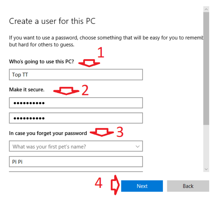 Nhập tên người dùng và mật khẩu cho User mới
