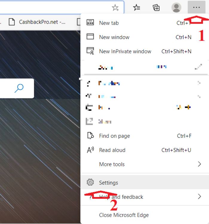 chọn tùy chọn Settings của trình duyệt Microsoft Edge