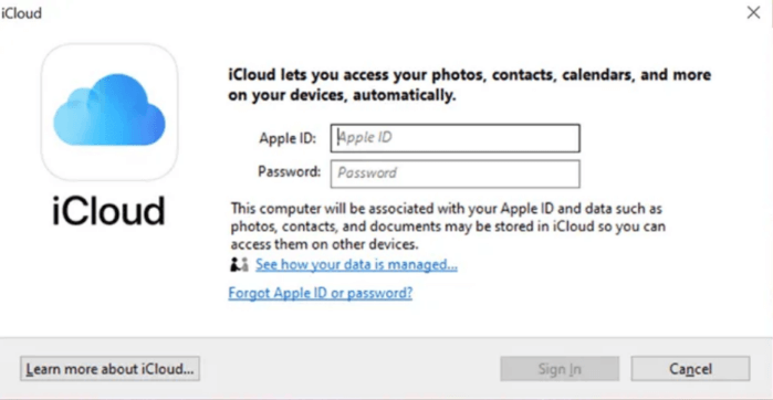 trang web iCloud cho Windows để tải về và cài đặt ứng dụng 