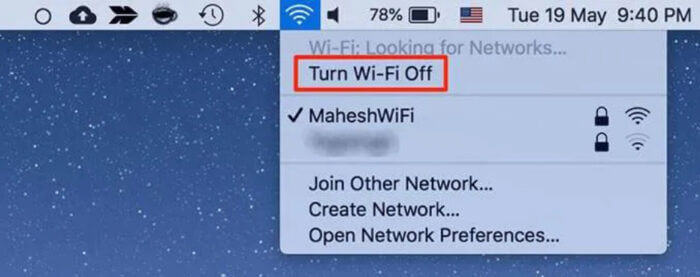 Tắt sau đó bật lại WiFi và Bluetooth trên máy Mac