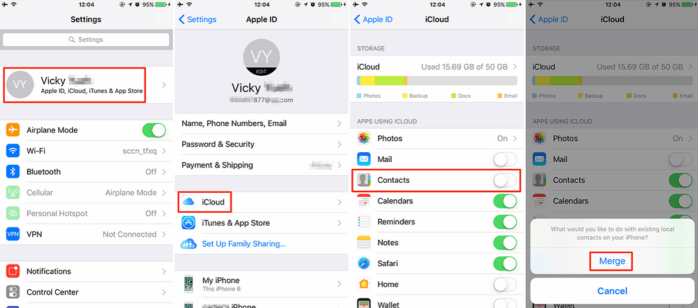 Sử dụng tính năng đồng bộ hóa iCloud để chuyển danh bạ