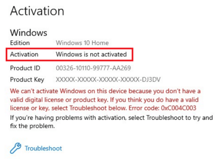 Windows của bạn chưa được kích hoạt bản quyền