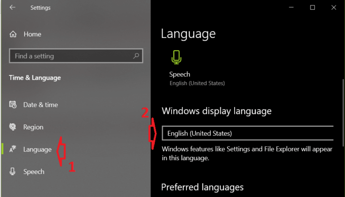 chọn ngôn ngữ bạn muốn sử dụng trong mục Windows display language