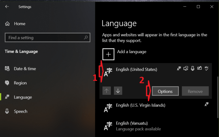 Chọn ngôn ngữ chính của máy tính