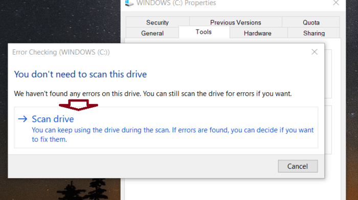 nhấp vào Scan Drive để sửa lỗi HDD