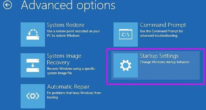 Startup Settings trong win 10