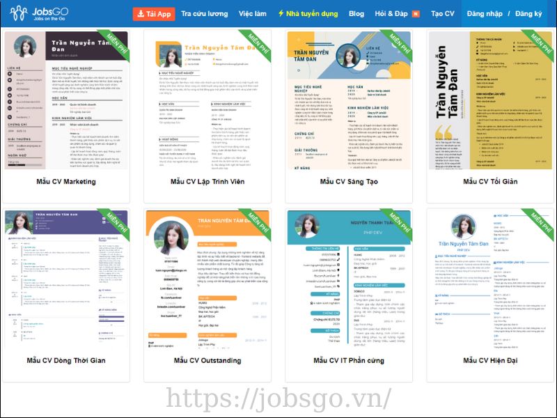 Nhiều mẫu CV đẹp trên JobsGO để bạn sử dụng (Nguồn: JobsGO)